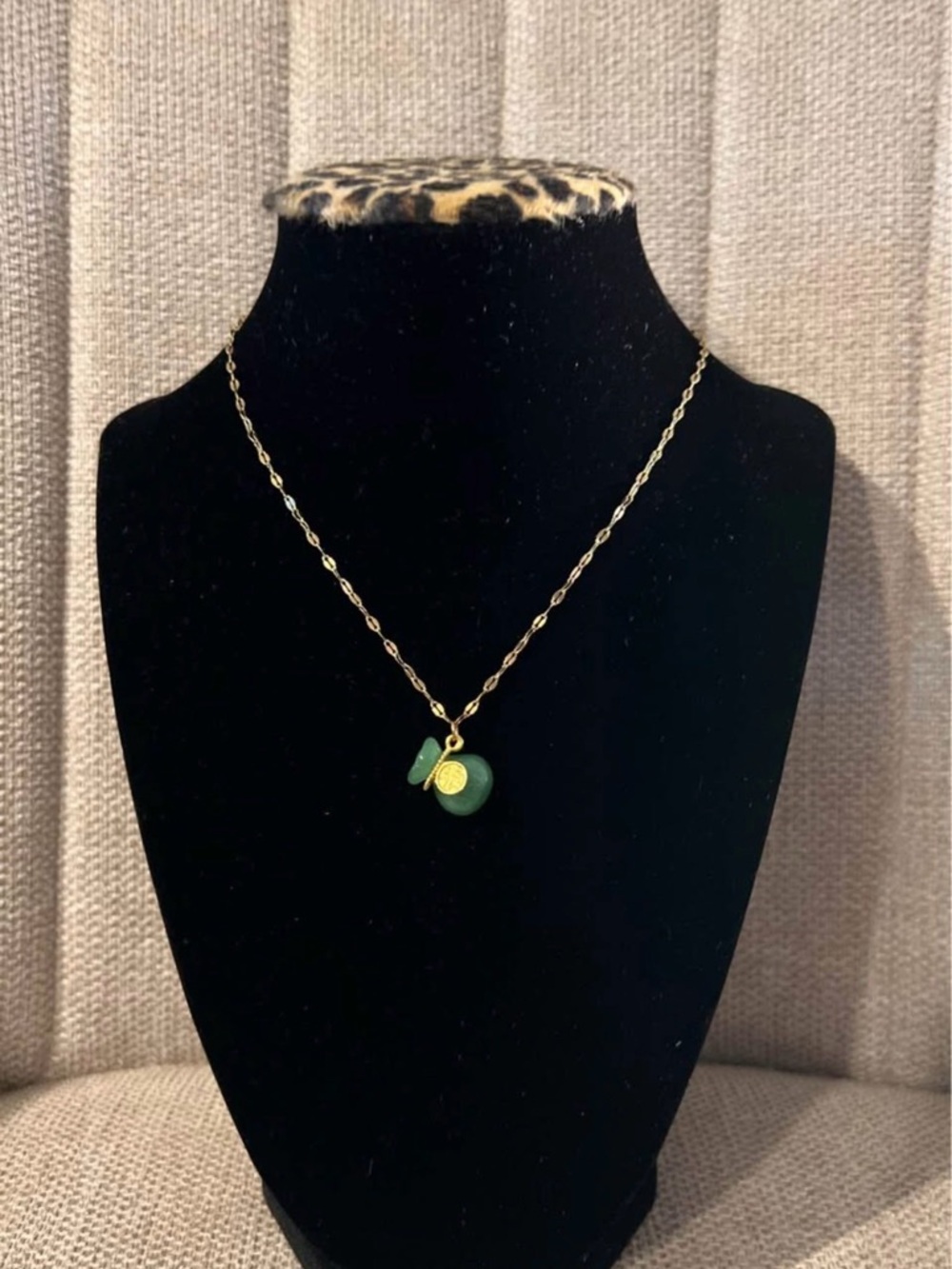 Gold Chain Necklace with Green Charm Pendant